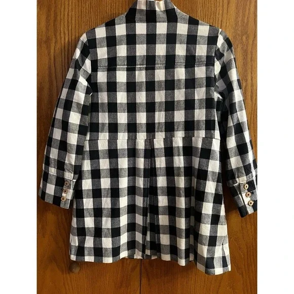 TROVATA Coat Jacket Sz L Large Double Breasted Pleated Back Gingham Buffalo NWOT - Picture 14 of 15
